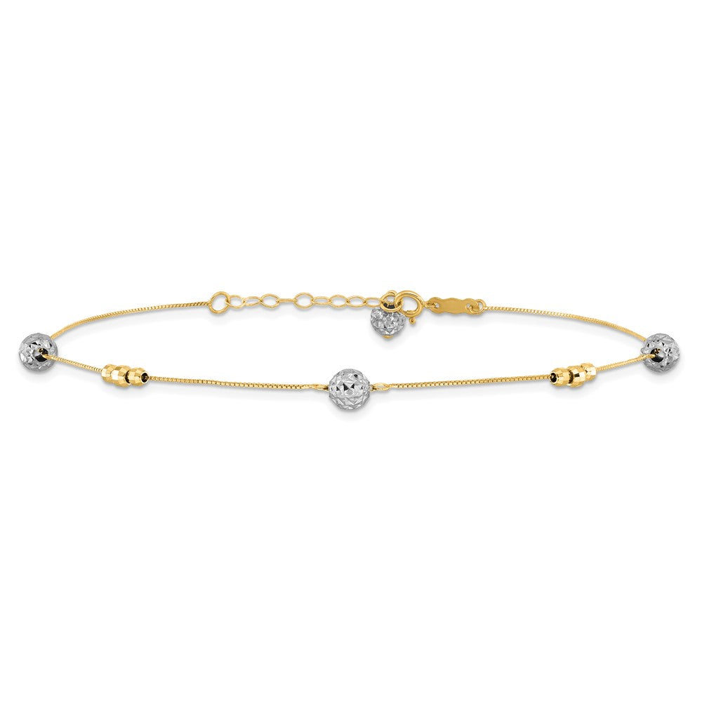 14k Two-tone Beads 9in Plus 1in ext. Anklet-ANK229-10