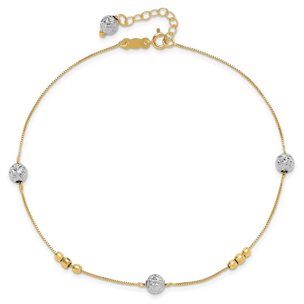 14k Two-tone Beads 9in Plus 1in ext. Anklet-ANK229-10