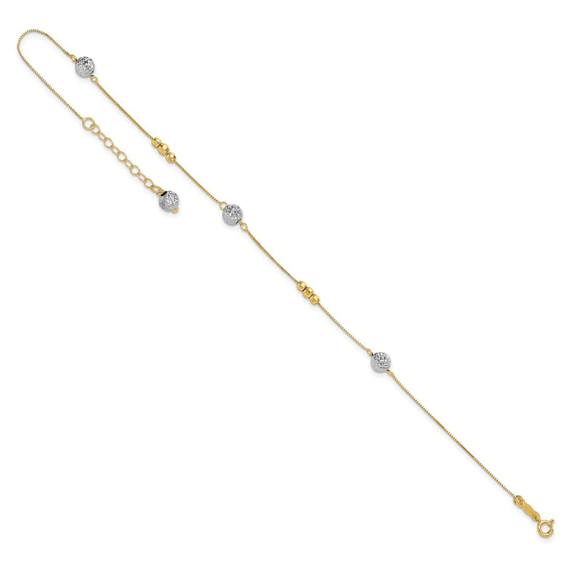 14k Two-tone Beads 9in Plus 1in ext. Anklet-ANK229-10