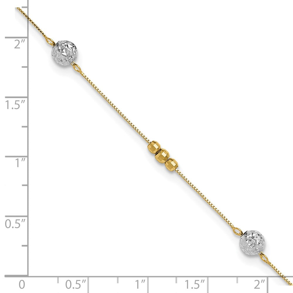 14k Two-tone Beads 9in Plus 1in ext. Anklet-ANK229-10