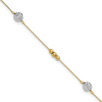 14k Two-tone Beads 9in Plus 1in ext. Anklet-ANK229-10