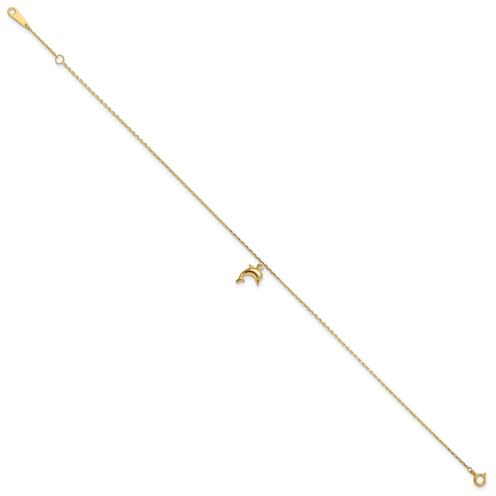 14k Dolphin Charm 9in with 1in Extension Anklet-ANK231-10