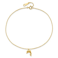 14k Dolphin Charm 9in with 1in Extension Anklet-ANK231-10