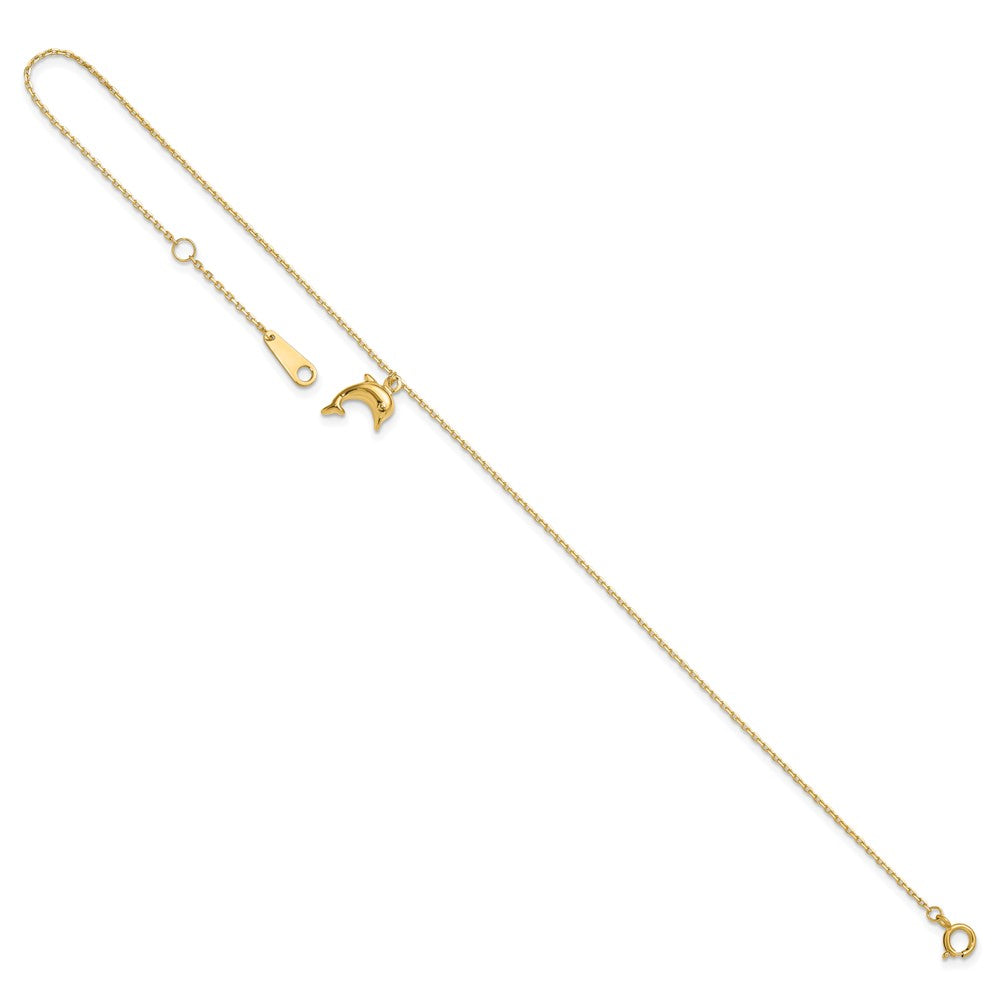 14k Dolphin Charm 9in with 1in Extension Anklet-ANK231-10