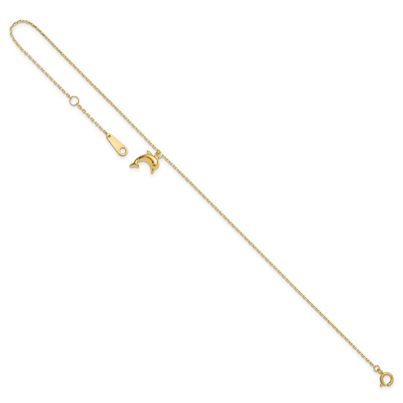 14k Dolphin Charm 9in with 1in Extension Anklet-ANK231-10