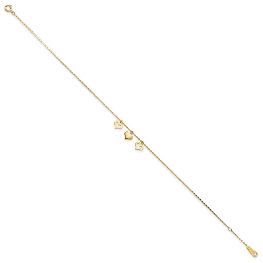 14k 3 Hearts 10inch Plus 1 inch Extension Anklet-ANK233-11