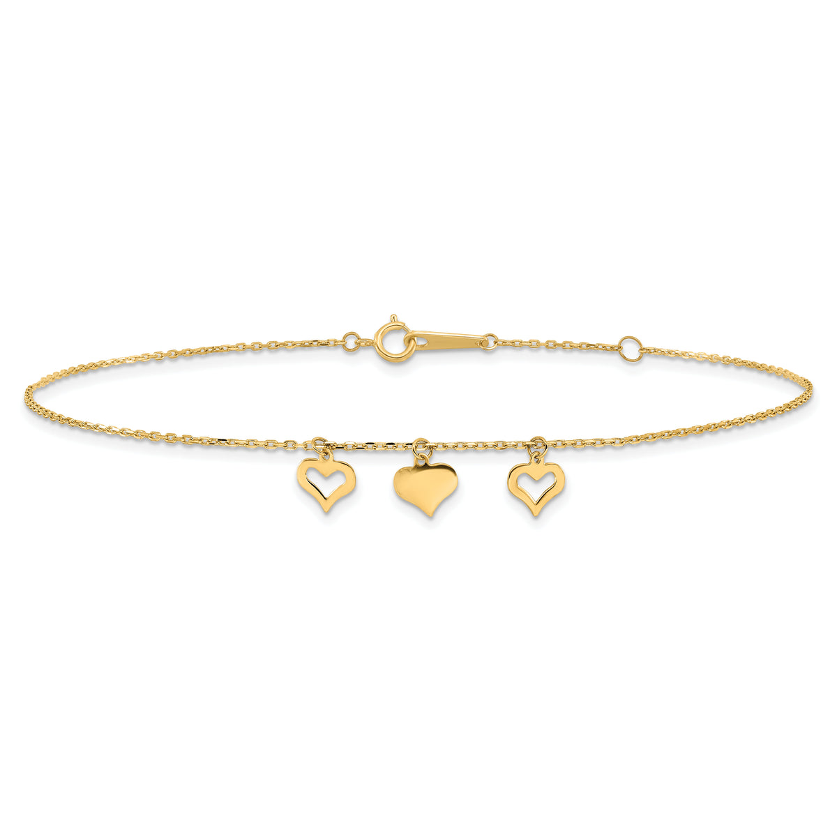 14k 3 Hearts 10inch Plus 1 inch Extension Anklet-ANK233-11