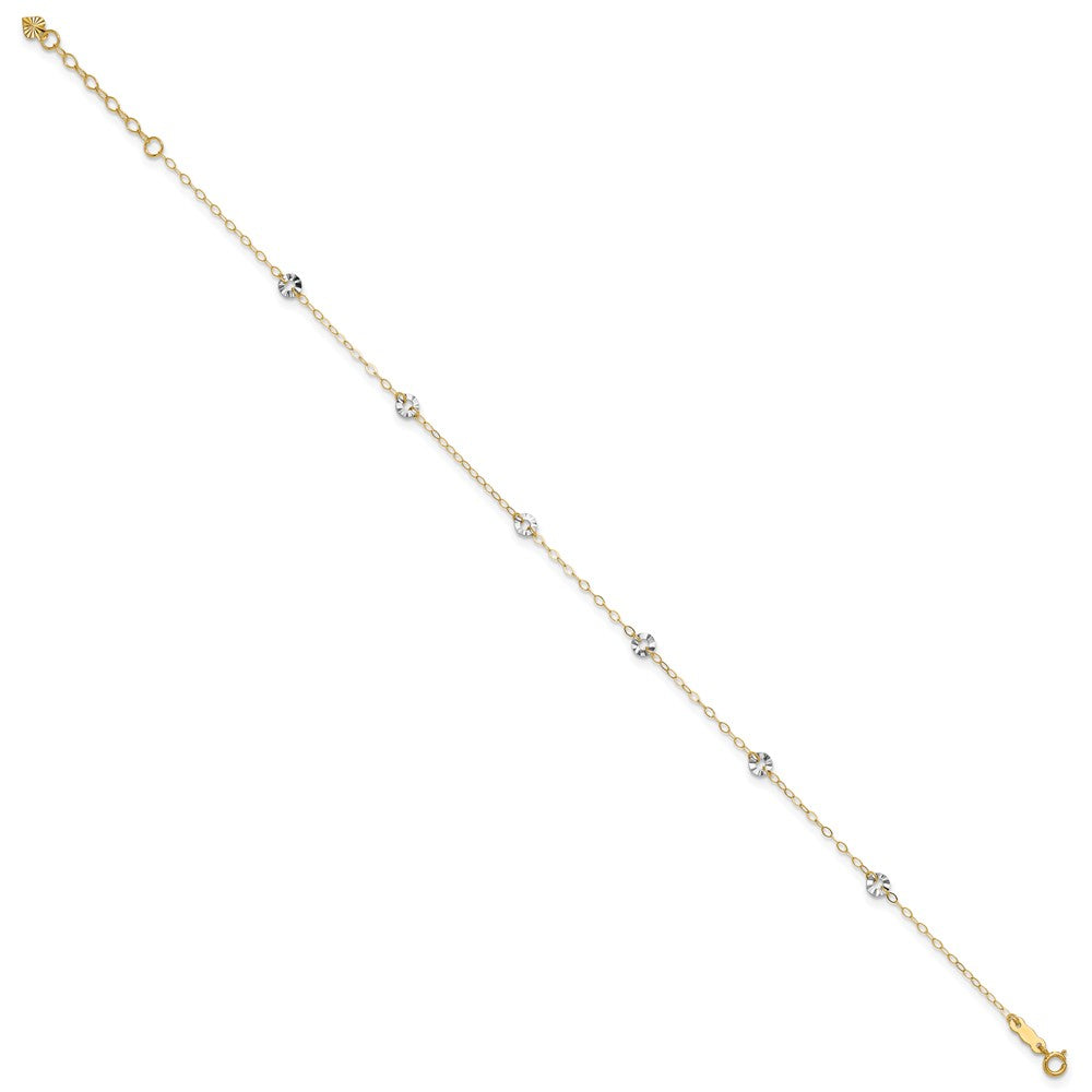 14K Two-tone Oval Chain with Wavy Circles 9in Plus 1in Ext Anklet-ANK238-9