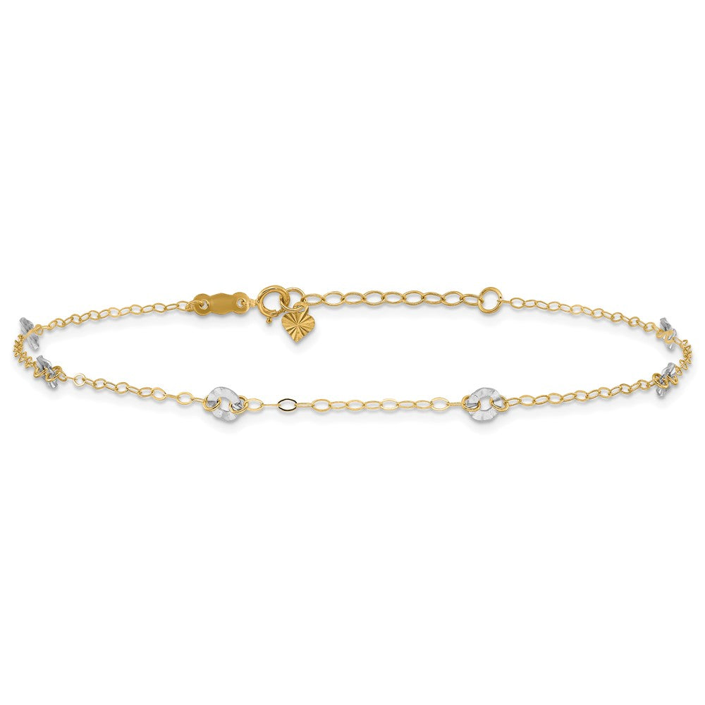 14K Two-tone Oval Chain with Wavy Circles 9in Plus 1in Ext Anklet-ANK238-9