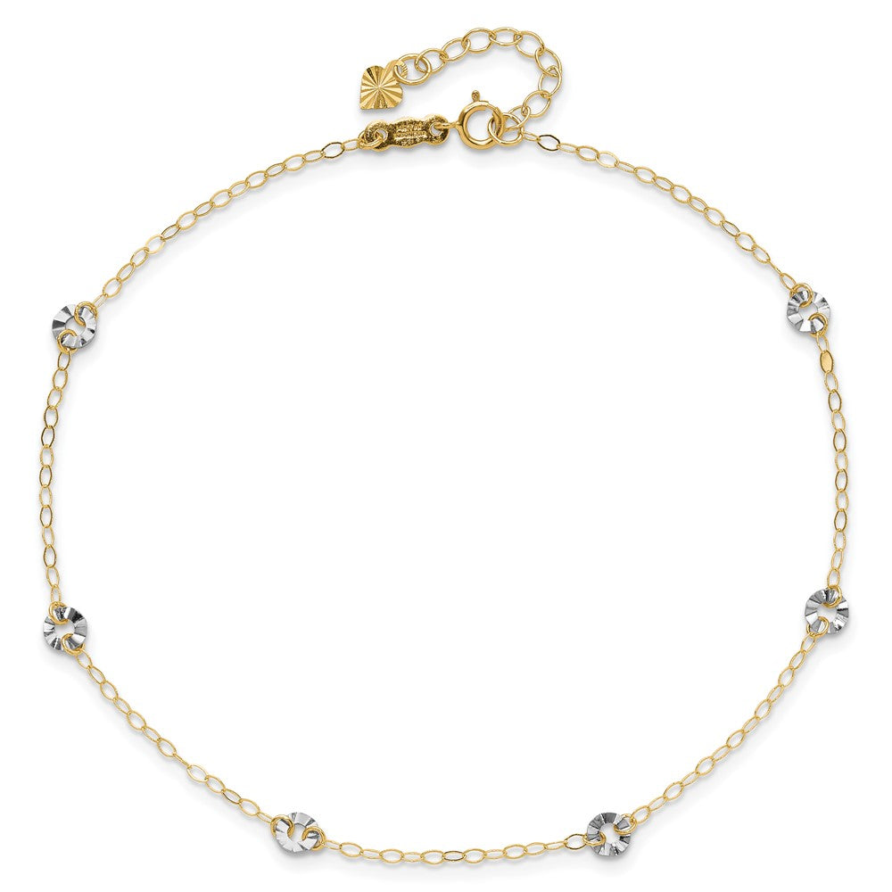 14K Two-tone Oval Chain with Wavy Circles 9in Plus 1in Ext Anklet-ANK238-9