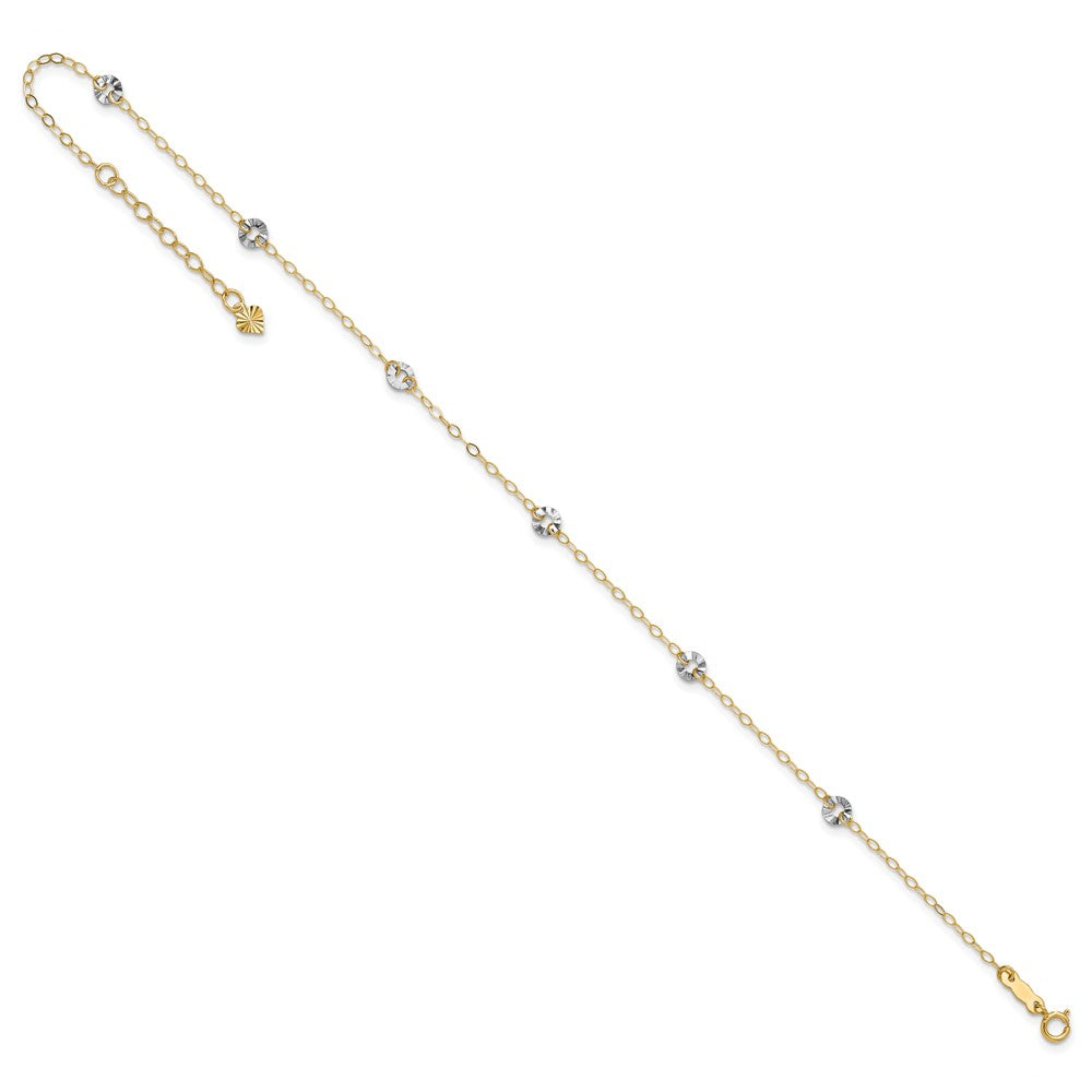 14K Two-tone Oval Chain with Wavy Circles 9in Plus 1in Ext Anklet-ANK238-9