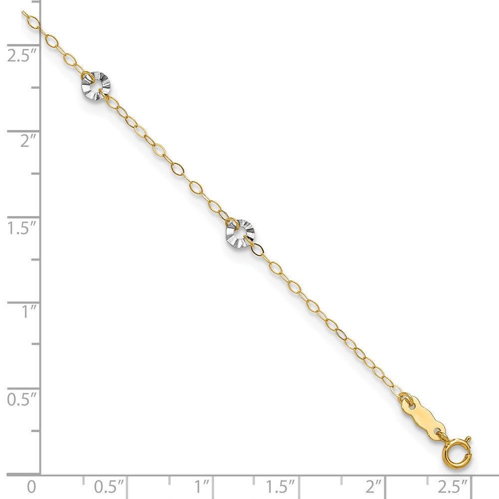 14K Two-tone Oval Chain with Wavy Circles 9in Plus 1in Ext Anklet-ANK238-9