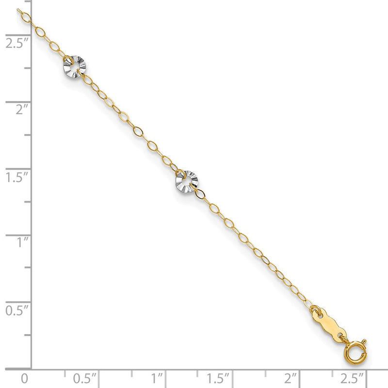 14K Two-tone Oval Chain with Wavy Circles 9in Plus 1in Ext Anklet-ANK238-9