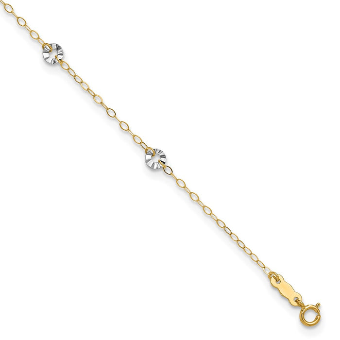 14K Two-tone Oval Chain with Wavy Circles 9in Plus 1in Ext Anklet-ANK238-9