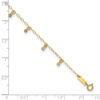 14K Oval Chain Diamond Cut Dots 9in plus 1in Ext Anklet-ANK239-9