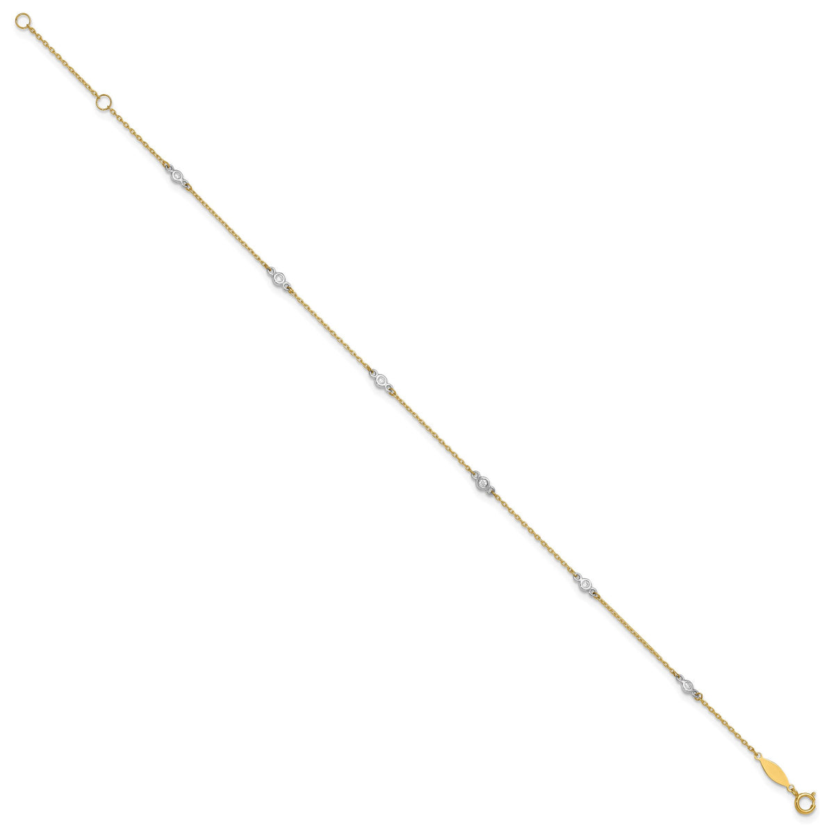 14k Two-tone CZ 9in Plus 1in ext. Anklet-ANK240-9