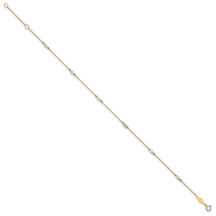 14k Two-tone CZ 9in Plus 1in ext. Anklet-ANK240-9