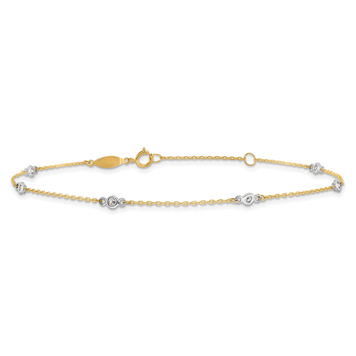 14k Two-tone CZ 9in Plus 1in ext. Anklet-ANK240-9