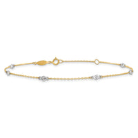 14k Two-tone CZ 9in Plus 1in ext. Anklet-ANK240-9