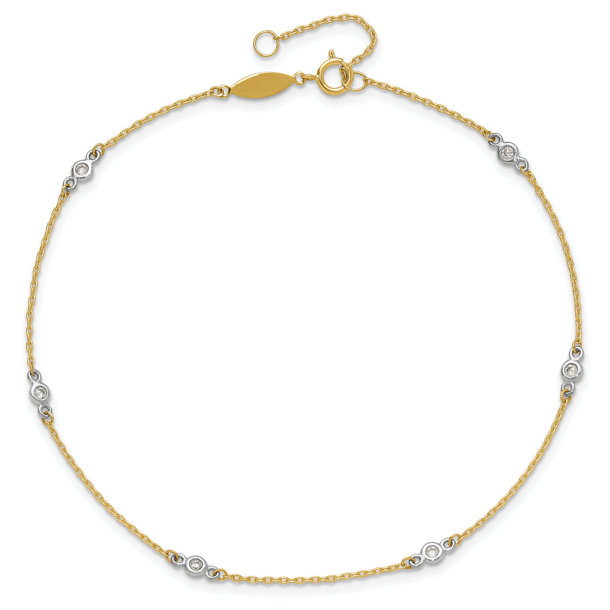 14k Two-tone CZ 9in Plus 1in ext. Anklet-ANK240-9
