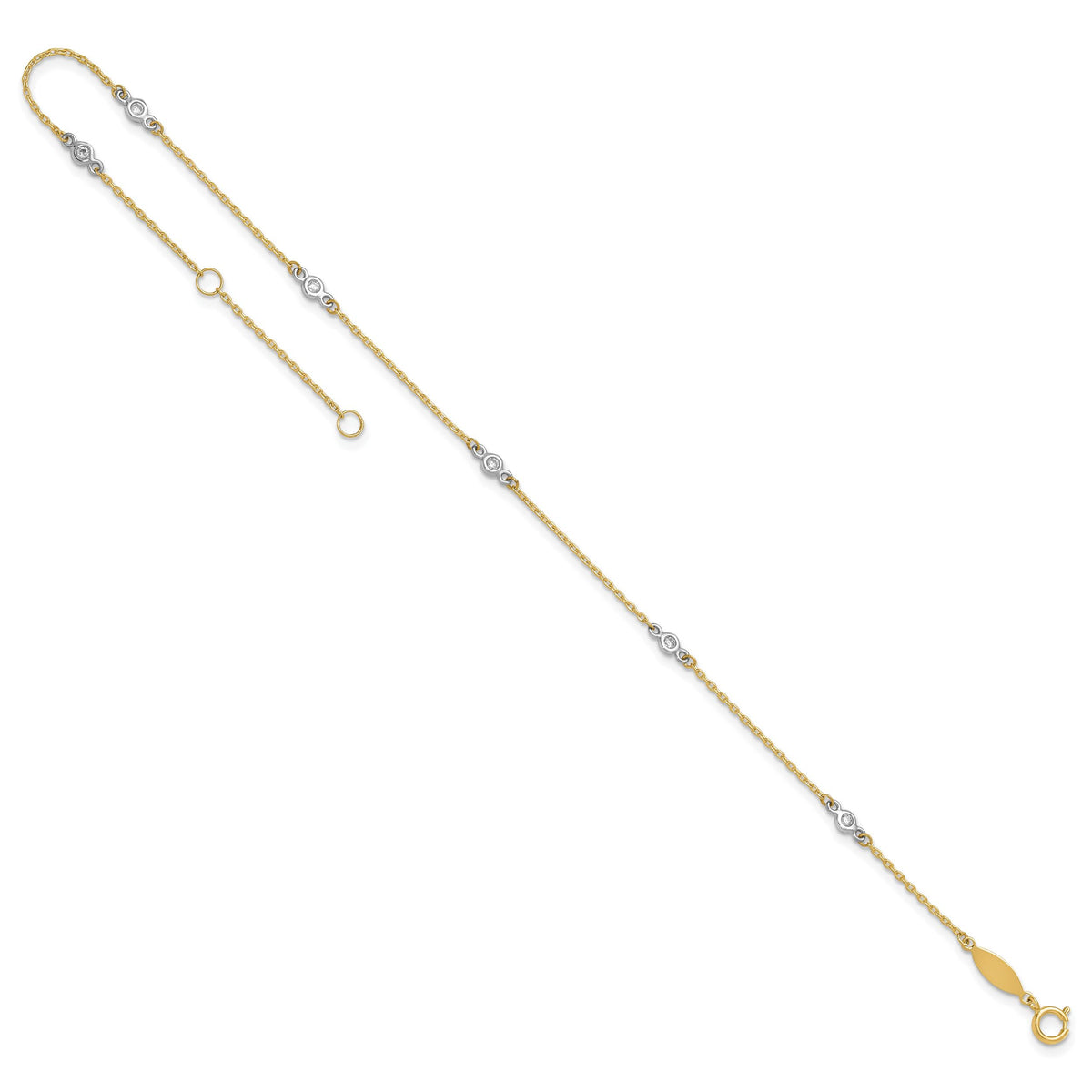 14k Two-tone CZ 9in Plus 1in ext. Anklet-ANK240-9
