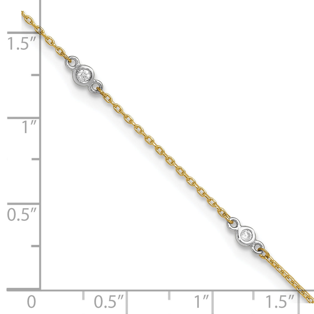 14k Two-tone CZ 9in Plus 1in ext. Anklet-ANK240-9