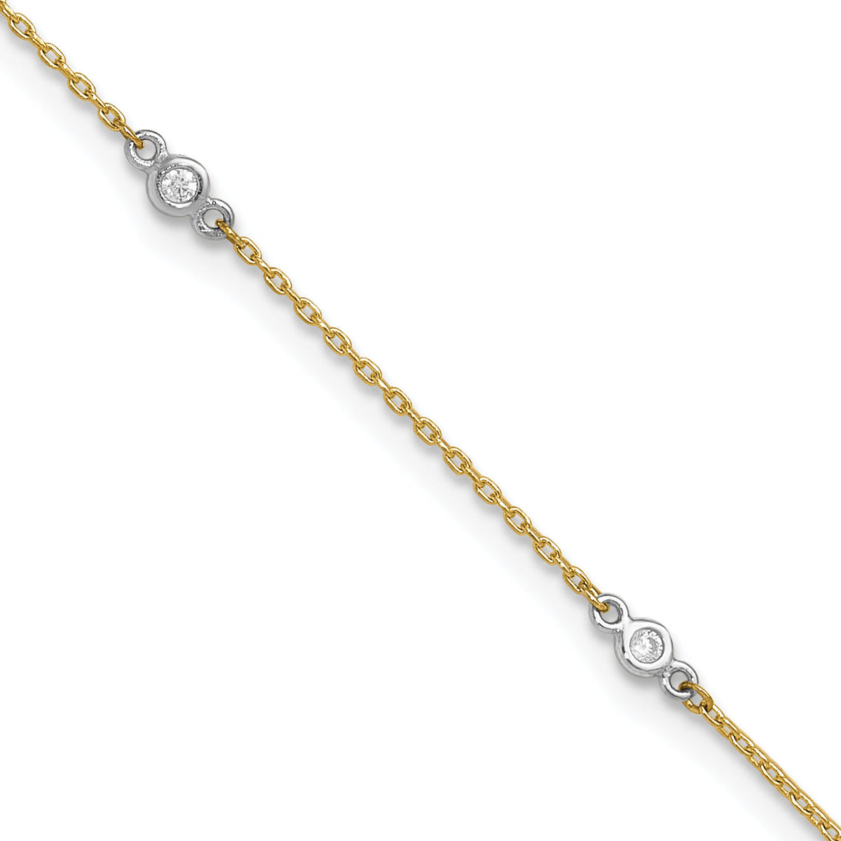 14k Two-tone CZ 9in Plus 1in ext. Anklet-ANK240-9