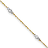 14k Two-tone CZ 9in Plus 1in ext. Anklet-ANK240-9