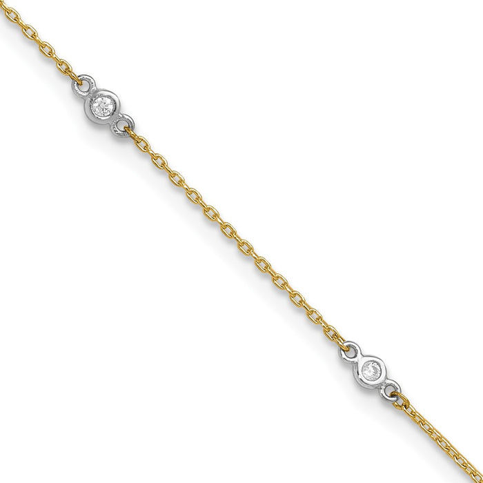 14k Two-tone CZ 9in Plus 1in ext. Anklet-ANK240-9