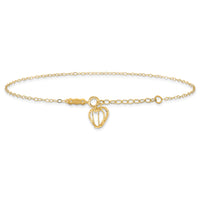 14K Oval Link Chain with Diamond-cut Heart Cage 10in Plus 1in Ext Anklet-ANK244-10