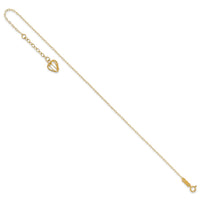14K Oval Link Chain with Diamond-cut Heart Cage 10in Plus 1in Ext Anklet-ANK244-10