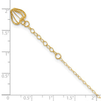 14K Oval Link Chain with Diamond-cut Heart Cage 9in Plus 1in Ext Anklet-ANK244-9