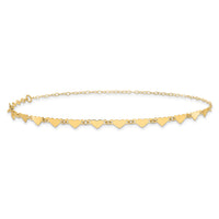 14K Oval Link Chain with Hearts 10in Plus 1in Ext Anklet-ANK245-10