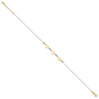 14K Two-tone Oval Link Diamond-cut Beads and Heart 9in Plus 1in Ext Anklet-ANK257-9