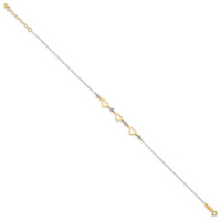 14K Two-tone Oval Link Diamond-cut Beads and Heart 10in Plus 1in Ext Anklet-ANK257-10