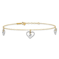 14K Two-tone Twisted and Diamond Cut Hearts 9in Plus 1in ext Anklet-ANK258-9