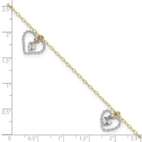 14K Two-tone Twisted and Diamond Cut Hearts 9in Plus 1in ext Anklet-ANK258-9