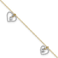 14K Two-tone Twisted and Diamond Cut Hearts 9in Plus 1in ext Anklet-ANK258-9