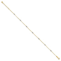 14K Two-tone Diamond-cut Beads 9in Plus 1in Ext. Anklet-ANK261-9