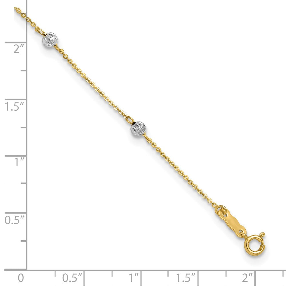 14K Two-tone Diamond-cut Beads 9in Plus 1in Ext. Anklet-ANK261-9