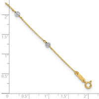 14K Two-tone Diamond-cut Beads 9in Plus 1in Ext. Anklet-ANK261-9