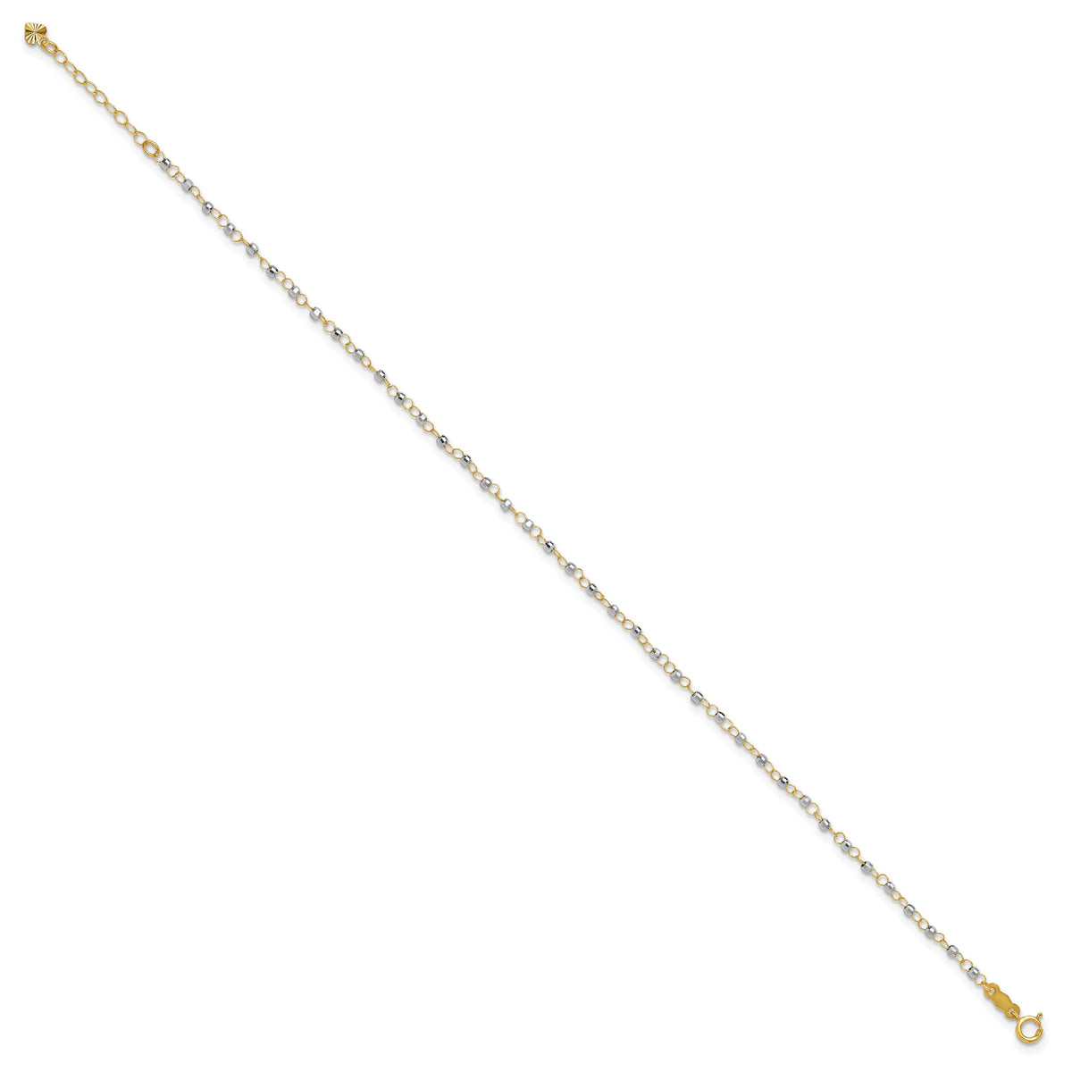 14K Two-tone Circle Chain with Mirror Beads 9in Plus 1in Ext. Anklet-ANK263-9