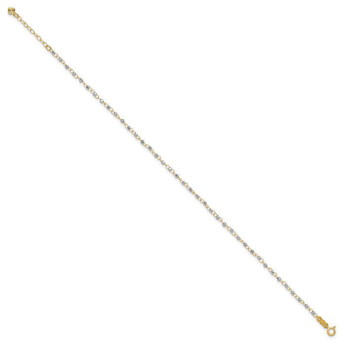 14K Two-tone Circle Chain with Mirror Beads 9in Plus 1in Ext. Anklet-ANK263-9