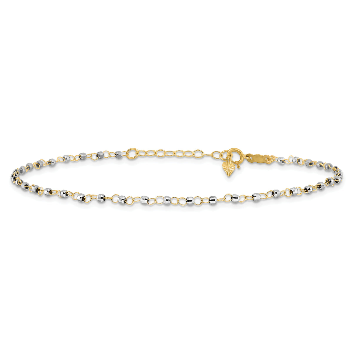 14K Two-tone Circle Chain with Mirror Beads 9in Plus 1in Ext. Anklet-ANK263-9