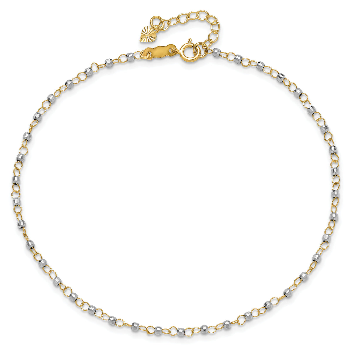 14K Two-tone Circle Chain with Mirror Beads 9in Plus 1in Ext. Anklet-ANK263-9
