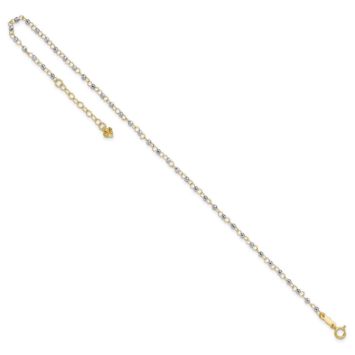 14K Two-tone Circle Chain with Mirror Beads 9in Plus 1in Ext. Anklet-ANK263-9
