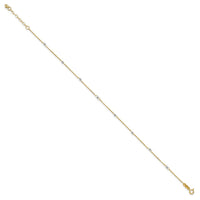 14k Two-tone Cable with Mirror Beads 9in Plus 1in Ext. Anklet-ANK264-9