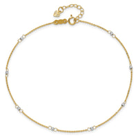 14k Two-tone Cable with Mirror Beads 9in Plus 1in Ext. Anklet-ANK264-9