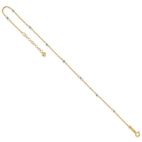 14k Two-tone Cable with Mirror Beads 9in Plus 1in Ext. Anklet-ANK264-9