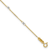 14k Two-tone Cable with Mirror Beads 9in Plus 1in Ext. Anklet-ANK264-9